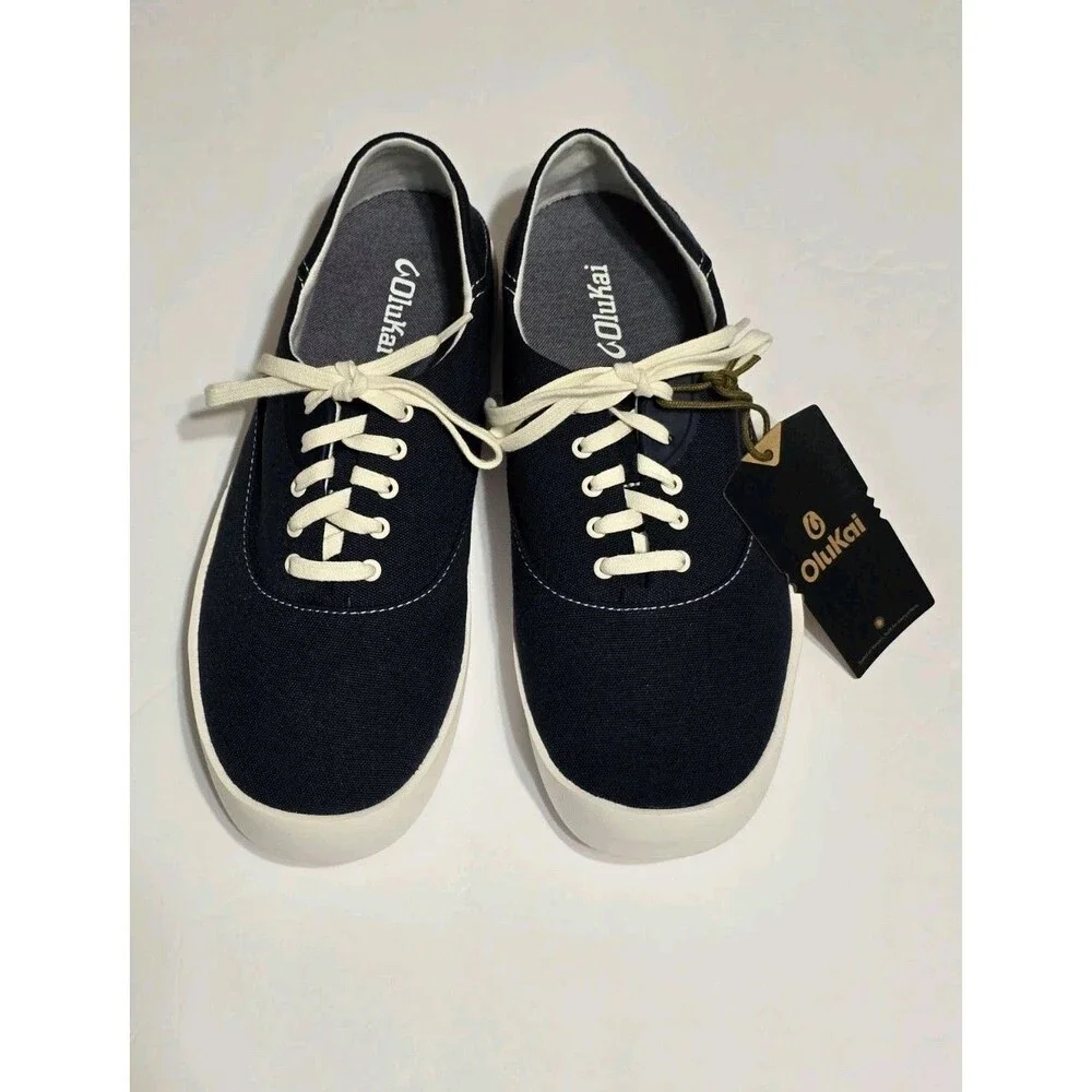 Olukai Tradewind Men's 9 Canvas Shoes Lace Up Boat Beach Sneakers - Indigo NWT
